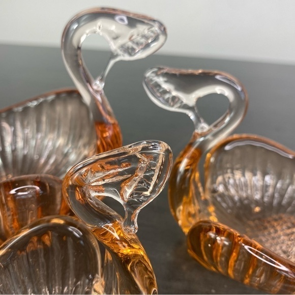 Vintage Art Glass Nesting Swans Made in Italy Salmon Amber Bowl Trinket Dishes - Picture 8 of 16
